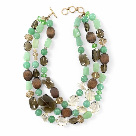 Stella and Dot Statement Necklace Chunky Crystal Wood Bead Multi Strand - Picture 1 of 8
